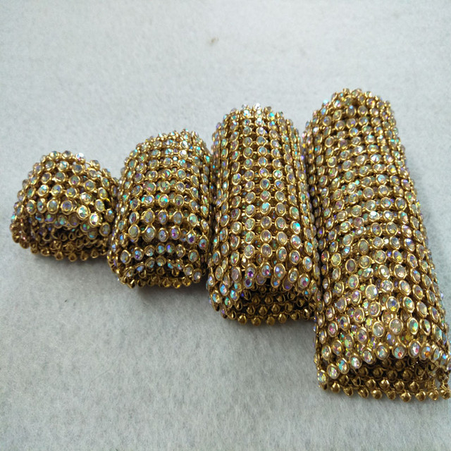 Glitter Bling Bling 30cm Length Quality Gold AB Rhinestone Metal Ribbon  Metal Ribbon DIY quality alloy